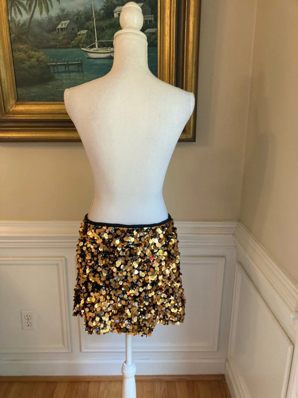 ZARA Gold Black Sequin Mini Skirt NWT - Picture 8 of 9